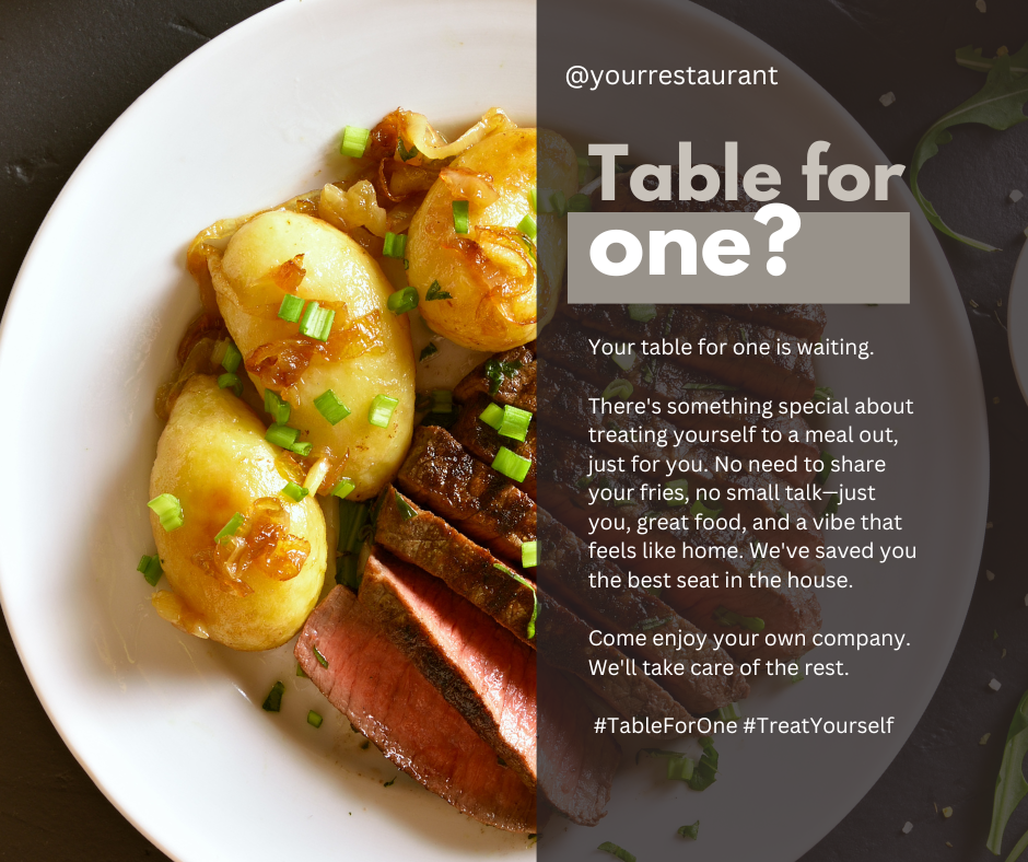Sample social media post promoting table for one
